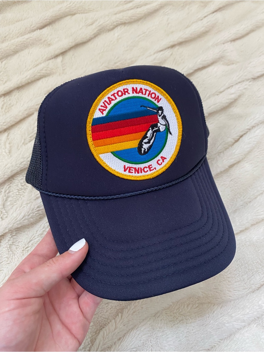 Aviator Nation Navy Trucker Hat with Multicolor Patch
